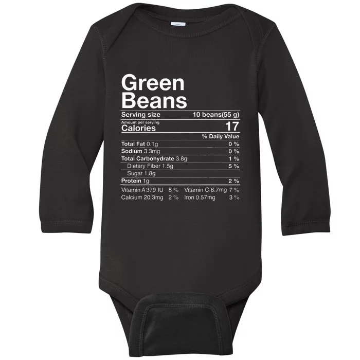 Green Beans Nutrition Fact Thanksgiving Costume Baby Long Sleeve Bodysuit