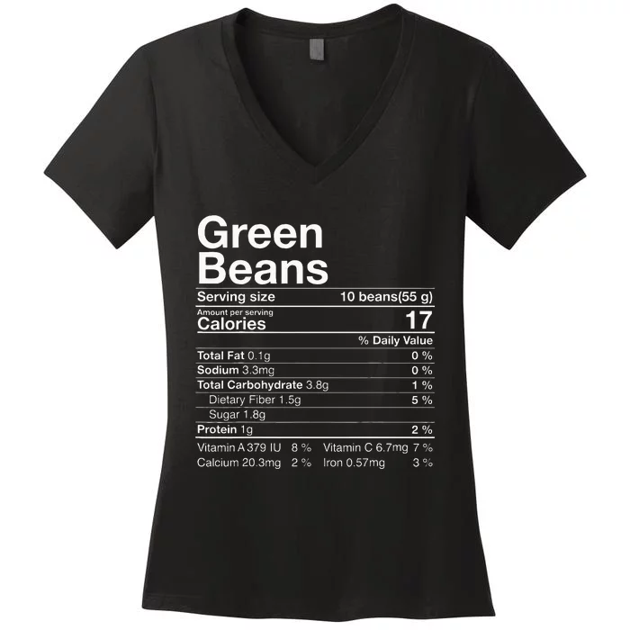 Green Beans Nutrition Fact Thanksgiving Costume Women's V-Neck T-Shirt