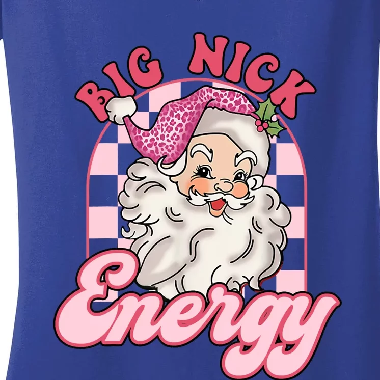 Groovy Big Nick Santa Energy Pink Funny Christmas Pink Gift Women's V-Neck T-Shirt