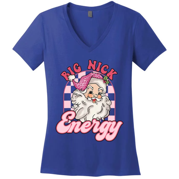 Groovy Big Nick Santa Energy Pink Funny Christmas Pink Gift Women's V-Neck T-Shirt