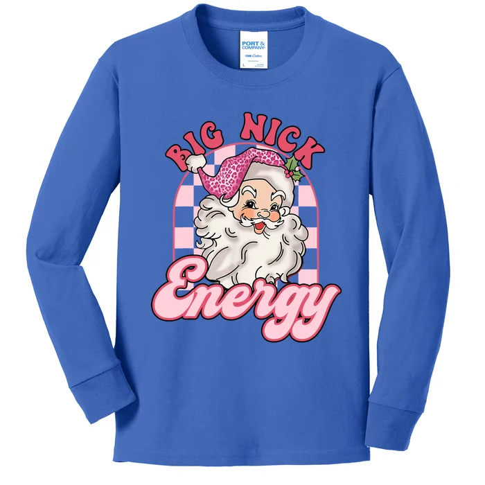 Groovy Big Nick Santa Energy Pink Funny Christmas Pink Gift Kids Long Sleeve Shirt