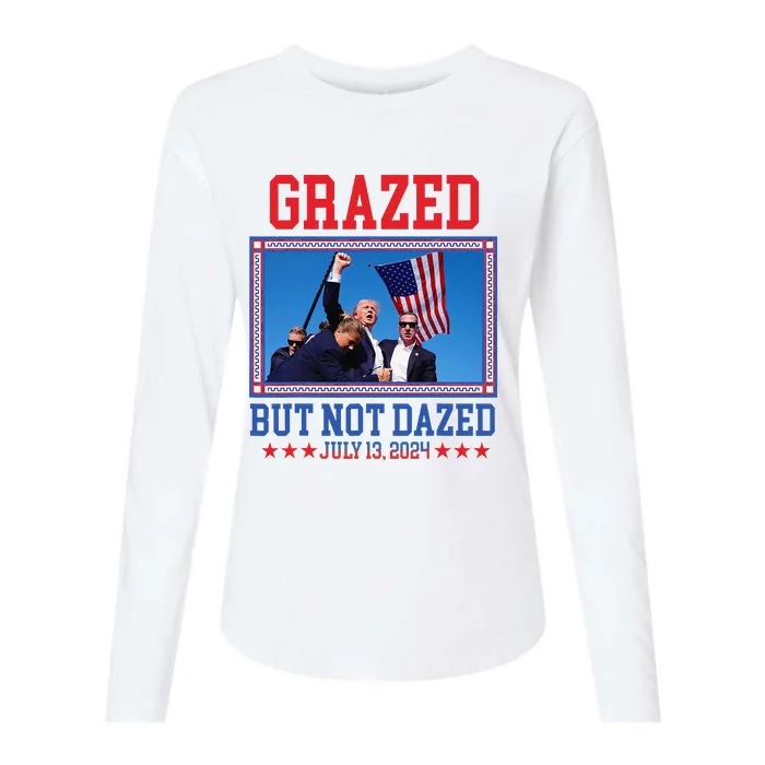 Grazed But Not Dazed Trump Shot Womens Cotton Relaxed Long Sleeve T-Shirt