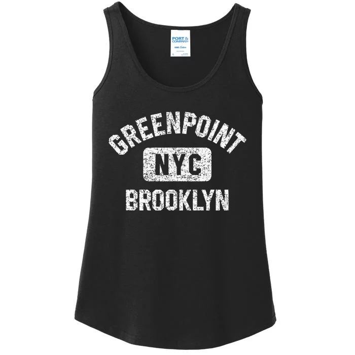 Greenpoint Brooklyn NYC Gym Style Distressed White Print Ladies Essential Tank