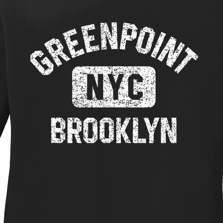 Greenpoint Brooklyn NYC Gym Style Distressed White Print Ladies Long Sleeve Shirt