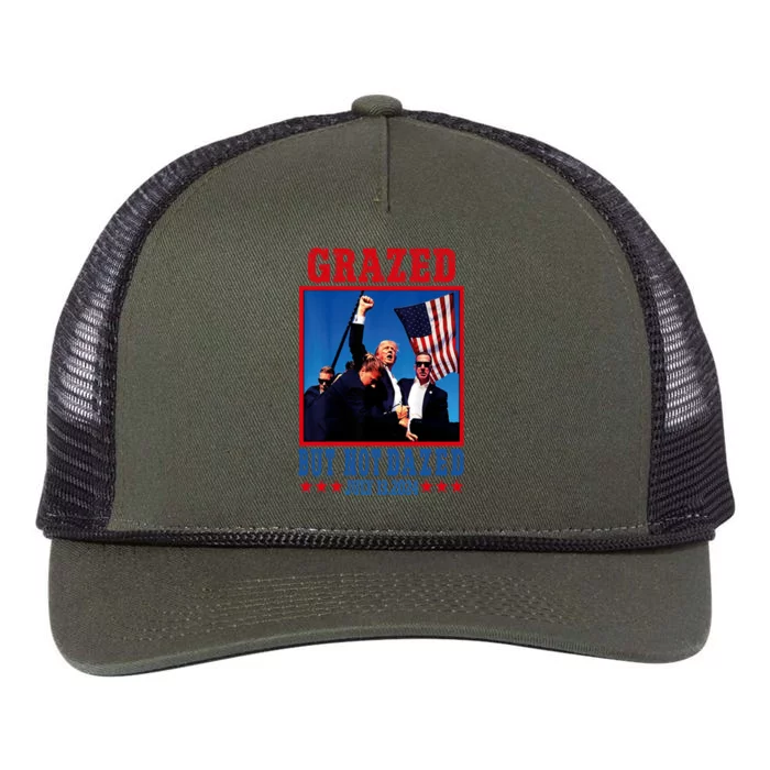 Grazed But Not Dazed 2024 Trump Retro Rope Trucker Hat Cap