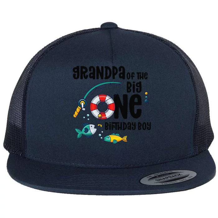 Grandpa Big One 1YearOld Fishing Birthday Flat Bill Trucker Hat