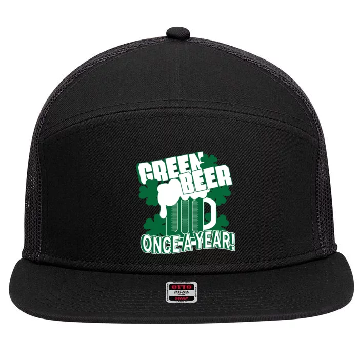 Green Beer Once A Year St Patrick's Day 7 Panel Mesh Trucker Snapback Hat