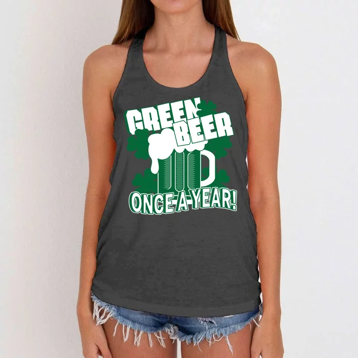 Green Beer Once A Year St Patrick's Day Women's Knotted Racerback Tank