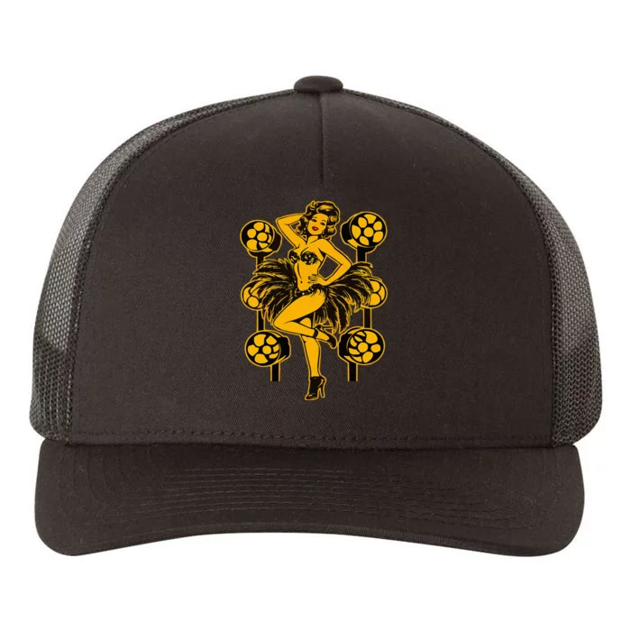 Golden Burlesque Pinup Girl With Spotlight Yupoong Adult 5-Panel Trucker Hat