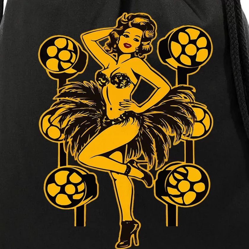 Golden Burlesque Pinup Girl With Spotlight Drawstring Bag