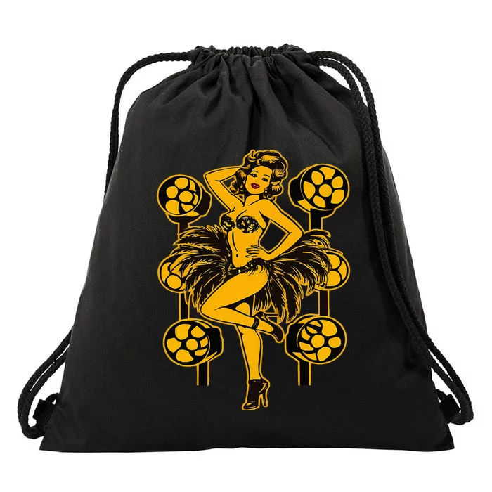 Golden Burlesque Pinup Girl With Spotlight Drawstring Bag