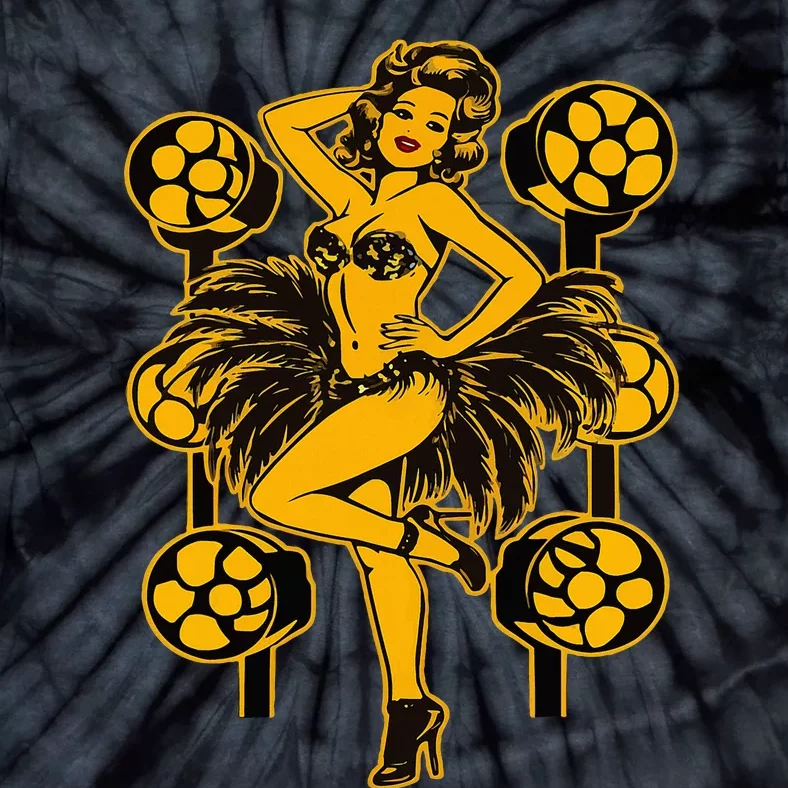 Golden Burlesque Pinup Girl With Spotlight Tie-Dye T-Shirt