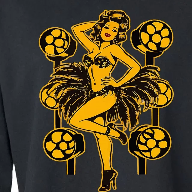 Golden Burlesque Pinup Girl With Spotlight Cropped Pullover Crew