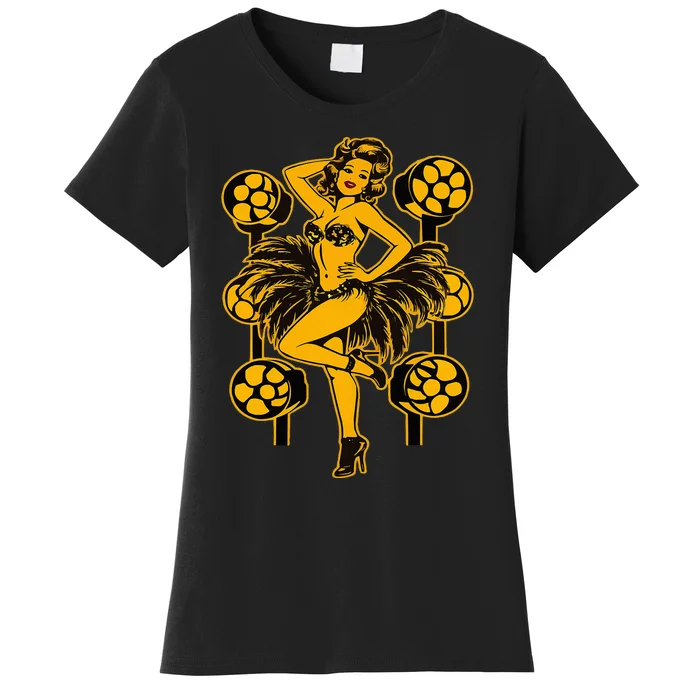 Golden Burlesque Pinup Girl With Spotlight Women's T-Shirt