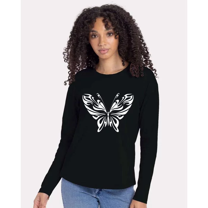 Grunge Butterfly Pattern Womens Cotton Relaxed Long Sleeve T-Shirt