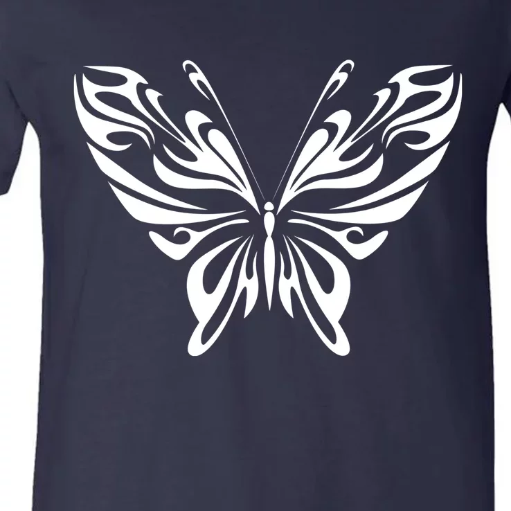 Grunge Butterfly Pattern V-Neck T-Shirt