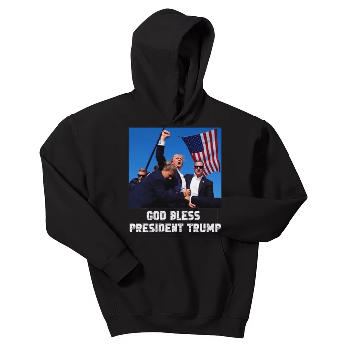 God Bless President Trump 2024 Patriot Kids Hoodie