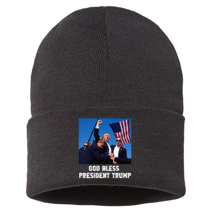 God Bless President Trump Donald Trump 2024 Sustainable Knit Beanie