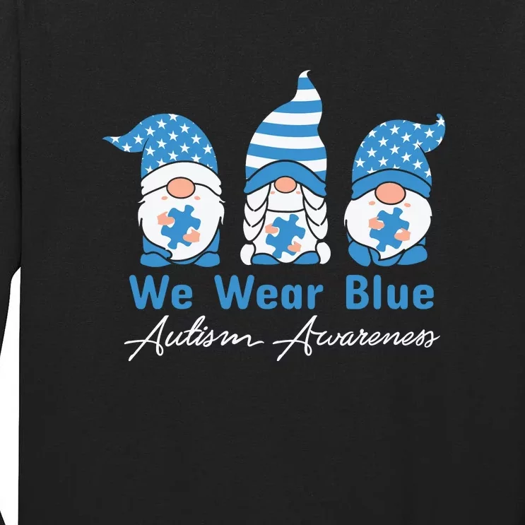 Gnomes Blue Puzzle Autism Awareness Graphics Gift Tall Long Sleeve T-Shirt