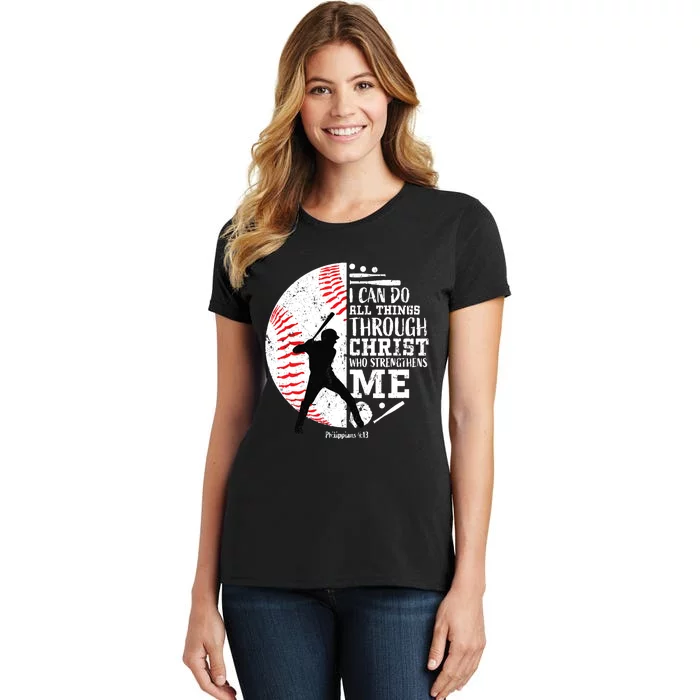 Gifts Baseball Players Teens Boy Christian Bible Verse Women's T-Shirt