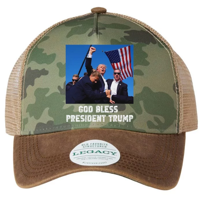 God Bless President Trump 2024 Patriot Legacy Tie Dye Trucker Hat