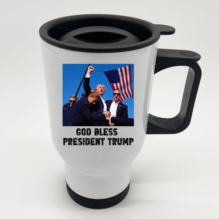 God Bless President Trump Donald Trump 2024 Front & Back Stainless Steel Travel Mug