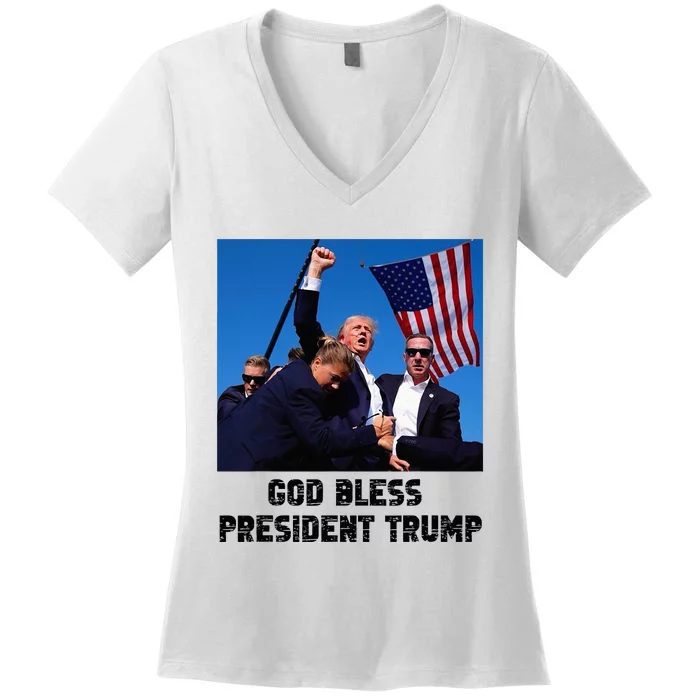 God Bless President Trump Donald Trump 2024 Women's V-Neck T-Shirt