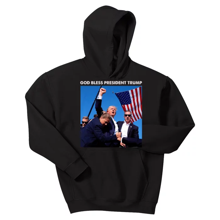 God Bless President Trump Shooting At Donald Trump Rally Kids Hoodie