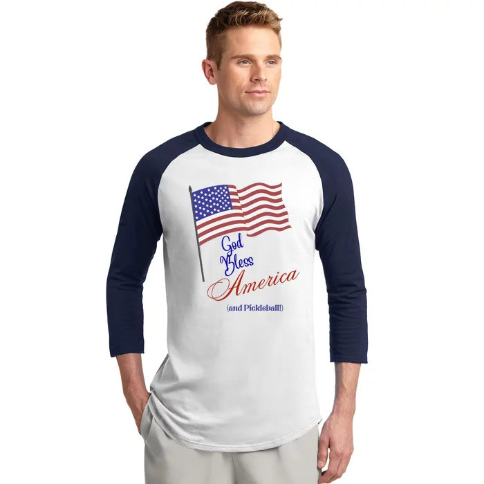 God Bless Pickleball Fun Pickleball Pickleball Flag Baseball Sleeve Shirt