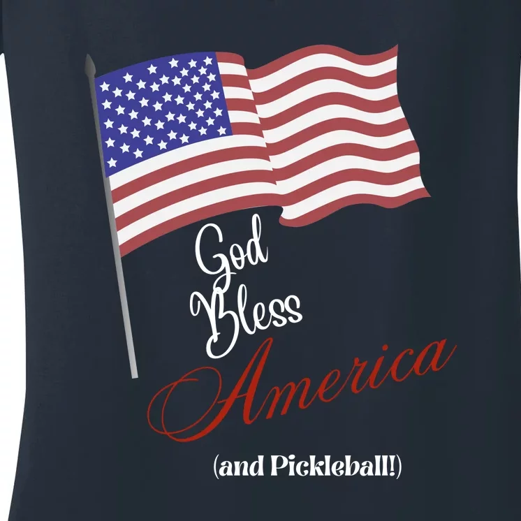 God Bless Pickleball Fun Pickleball Pickleball Flag Women's V-Neck T-Shirt