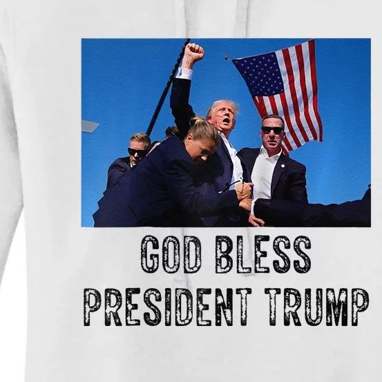 God Bless President Trump Donald Trump 2024 Raglan Baseball Women's Pullover Hoodie