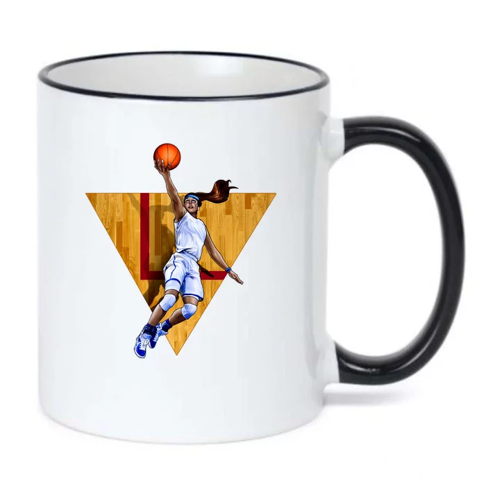 Girl Basketball Player Layup In Action Black Color Changing Mug