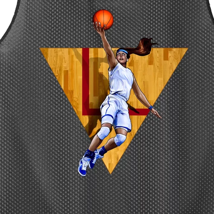 Girl Basketball Player Layup In Action Mesh Reversible Basketball Jersey Tank