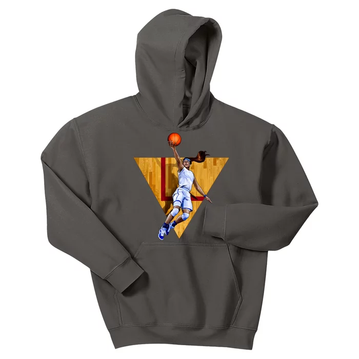 Girl Basketball Player Layup In Action Kids Hoodie