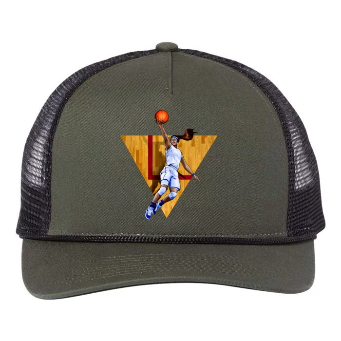 Girl Basketball Player Layup In Action Retro Rope Trucker Hat Cap