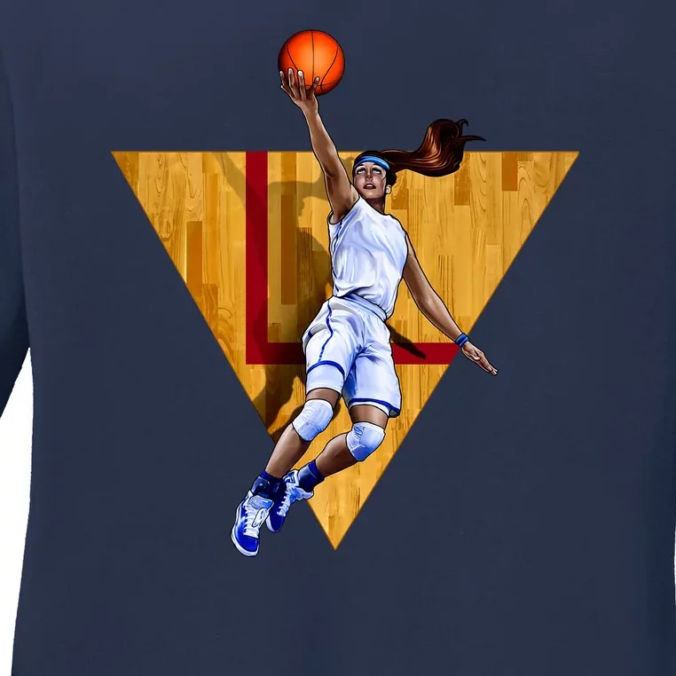 Girl Basketball Player Layup In Action Ladies Long Sleeve Shirt