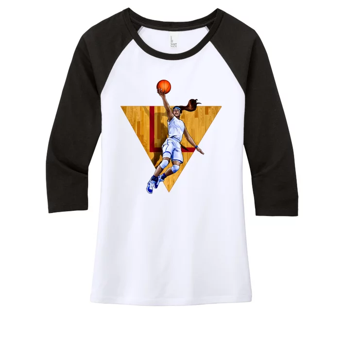 Girl Basketball Player Layup In Action Women's Tri-Blend 3/4-Sleeve Raglan Shirt