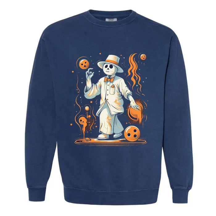 Ghost Bowling Player Halloween Costume Bowler Garment-Dyed Sweatshirt