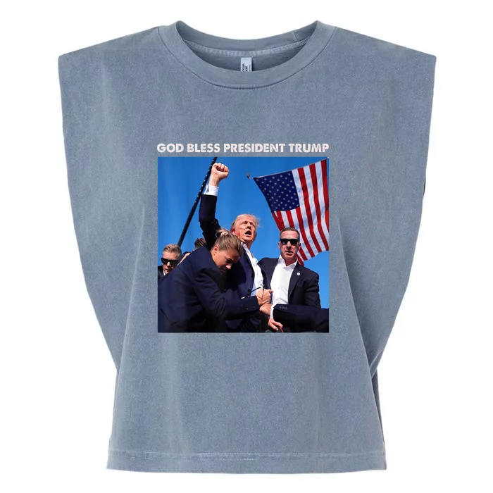 God Bless President Trump Shooting At Donald Trump Rally Gift Garment-Dyed Women's Muscle Tee