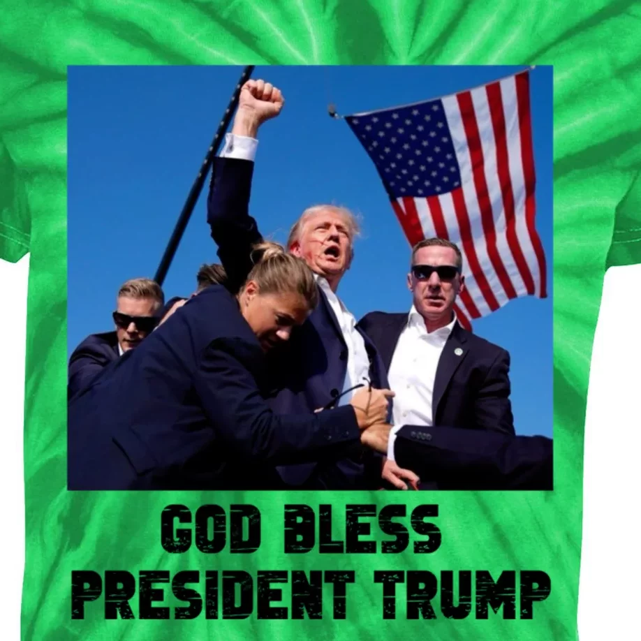 God Bless President Trump Donald Trump 2024 Kids Tie-Dye T-Shirt