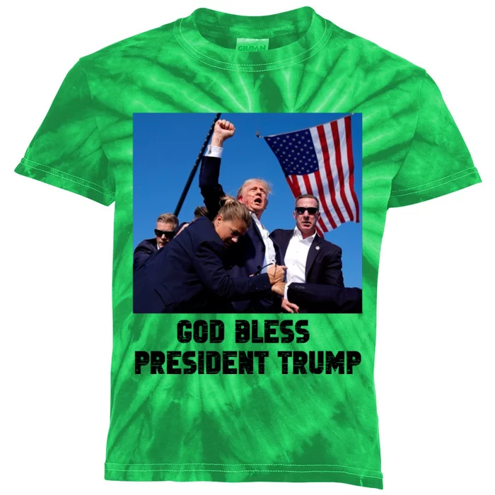 God Bless President Trump Donald Trump 2024 Kids Tie-Dye T-Shirt