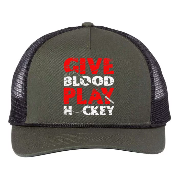 Give Blood Play Hockey Ice Sport Goalie Goalkeeper Retro Rope Trucker Hat Cap