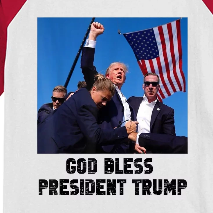 God Bless President Trump Donald Gift Trump 2024 Kids Colorblock Raglan Jersey