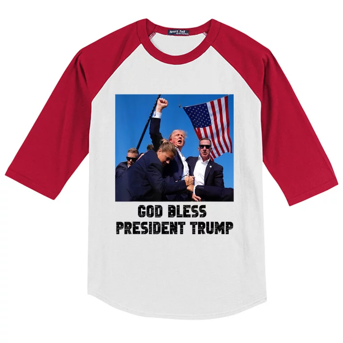 God Bless President Trump Donald Gift Trump 2024 Kids Colorblock Raglan Jersey