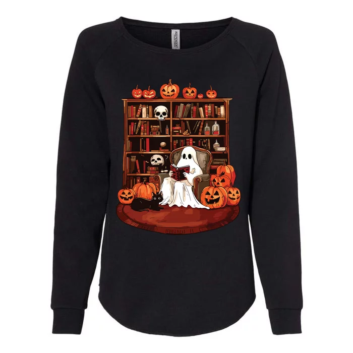 Ghost Book Reading Teacher Halloween Librarian Book Lovers Womens California Wash Sweatshirt