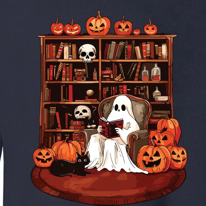 Ghost Book Reading Teacher Halloween Librarian Book Lovers Toddler Sweatshirt