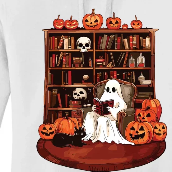 Ghost Book Reading Teacher Halloween Librarian Book Lovers Women's Pullover Hoodie