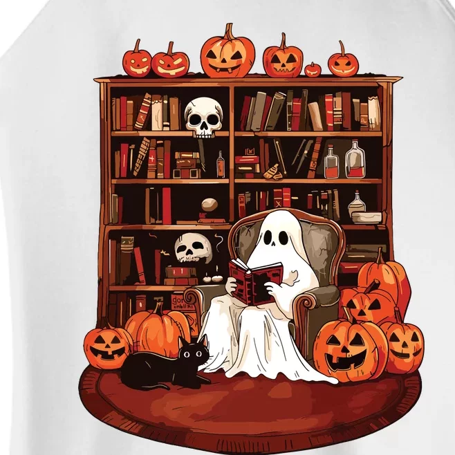 Ghost Book Reading Teacher Halloween Librarian Book Lovers Women’s Perfect Tri Rocker Tank