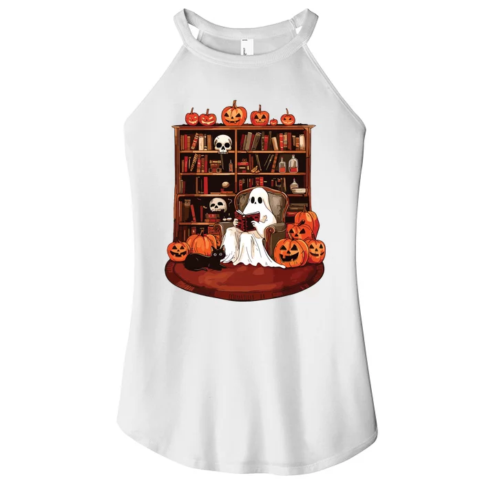 Ghost Book Reading Teacher Halloween Librarian Book Lovers Women’s Perfect Tri Rocker Tank