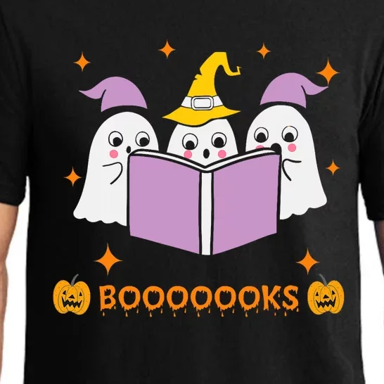 Ghost Book Reading Halloween Teacher Books Lover Pajama Set